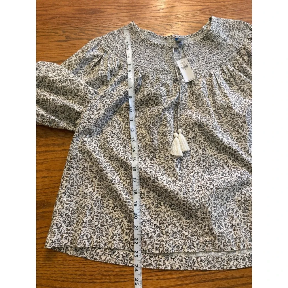 Old Navy Women XL Floral Smocked Tassel Tie Puff Sleeve Blouse NWT Boho Peasant